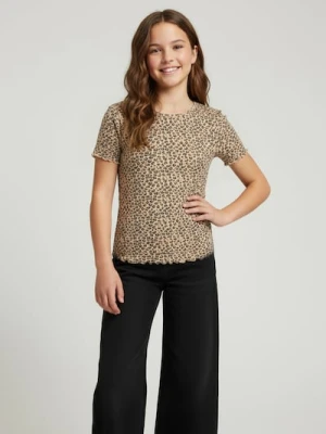 Sinsay - Bawełniana koszulka w panterkę - beżowy