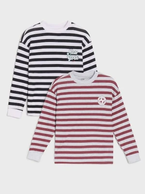 Sinsay - Bawełniana koszulka w paski 2 pack - biały