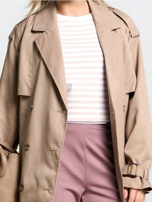 Sinsay - Bawełniana koszulka w paski - beżowy