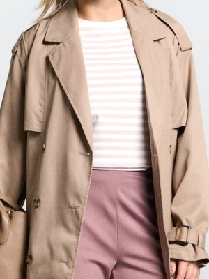 Sinsay - Bawełniana koszulka w paski - beżowy