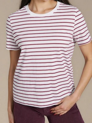 Sinsay - Bawełniana koszulka w paski - bordowy