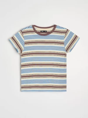 Sinsay - Bawełniana koszulka w paski - brązowy