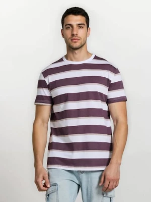 Sinsay - Bawełniana koszulka w paski - fioletowy