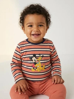 Sinsay - Bawełniana koszulka w paski Mickey Mouse - pomarańczowy