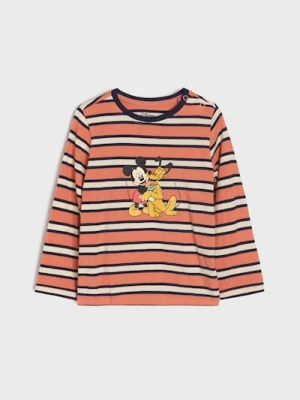 Sinsay - Bawełniana koszulka w paski Mickey Mouse - pomarańczowy