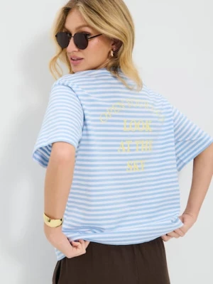 Sinsay - Bawełniana koszulka w paski - niebieski