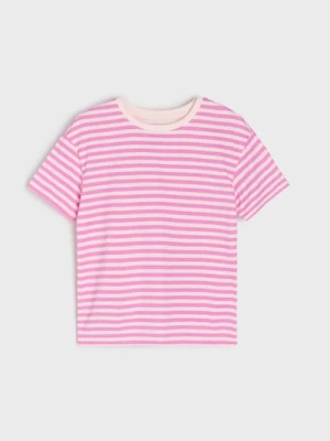 Sinsay - Bawełniana koszulka w paski - różowy