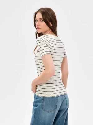 Sinsay - Bawełniana koszulka w paski - wielobarwny