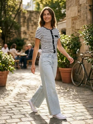 Sinsay - Bawełniana koszulka w paski - wielobarwny