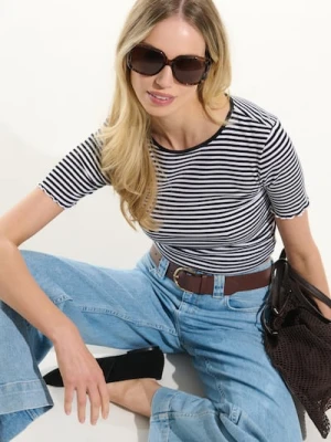 Sinsay - Bawełniana koszulka w paski - wielobarwny