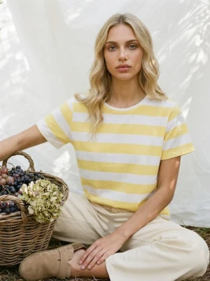 Zdjęcie produktu Sinsay - Bawełniana koszulka w paski - yellow jeans