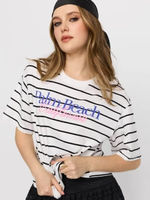 Sinsay - Bawełniana koszulka w paski z napisem Palm Beach California - wielobarwny