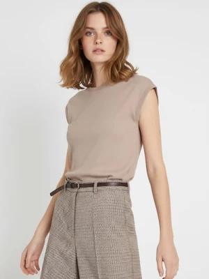 Sinsay - Bawełniana koszulka w prążek - kremowy