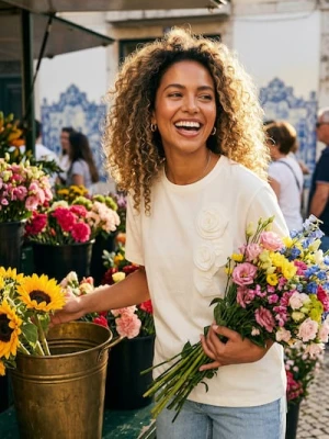 Sinsay - Bawełniana koszulka z aplikacjami 3D - kremowy