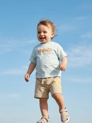 Sinsay - Bawełniana koszulka z aplikacjami 3D - niebieski