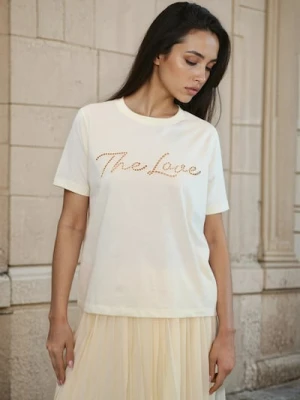 Sinsay - Bawełniana koszulka z ażurowym napisem - żółty