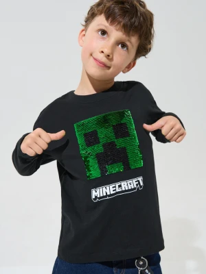 Sinsay - Bawełniana koszulka z cekinową aplikacją Minecraft - czarny