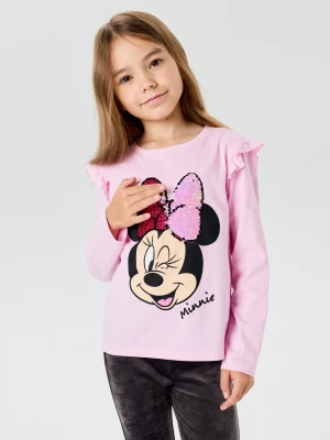 Sinsay - Bawełniana koszulka z cekinową aplikacją Minnie Mouse - różowy