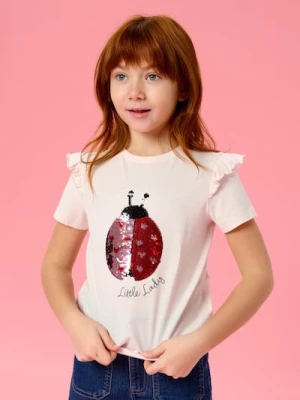 Sinsay - Bawełniana koszulka z cekinową aplikacją - różowy