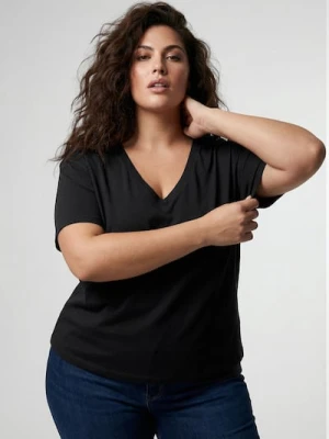 Sinsay - Bawełniana koszulka z dekoltem V Plus Size - czarny
