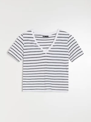 Sinsay - Bawełniana koszulka z dekoltem V - wielobarwny