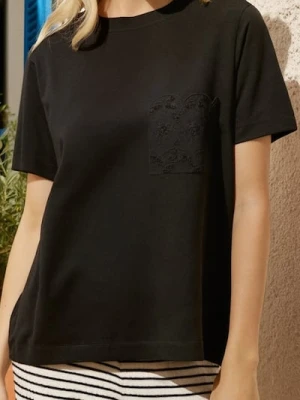 Sinsay - Bawełniana koszulka z dekoracyjną kieszonką - czarny