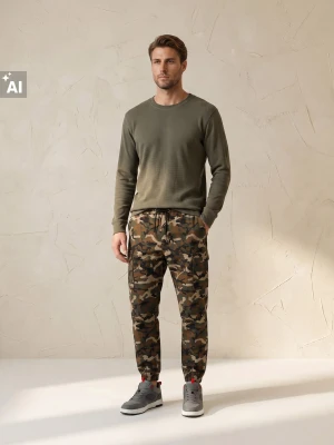 Sinsay - Bawełniana koszulka z długim rękawem - khaki