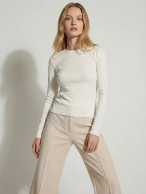 Sinsay - Bawełniana koszulka z długim rękawem - kremowy