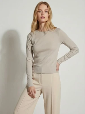 Sinsay - Bawełniana koszulka z długim rękawem - kremowy