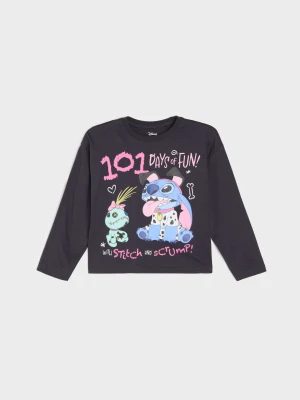 Sinsay - Bawełniana koszulka z długim rękawem Stitch - granatowy