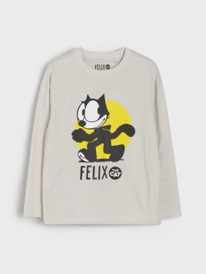 Sinsay - Bawełniana koszulka z długim rękawem z nadrukiem Felix Cat - kremowy