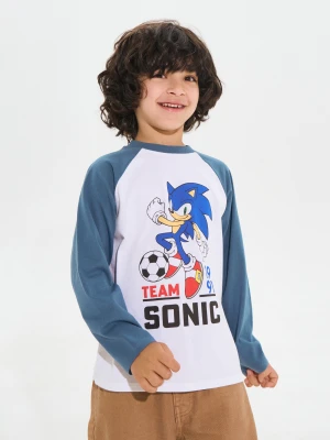 Sinsay - Bawełniana koszulka z długim rękawem z nadrukiem Sonic the Hedgehog - niebieski