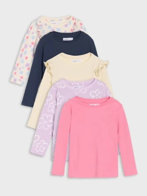 Sinsay - Bawełniana koszulka z długimi rękawami 5 pack - kremowy