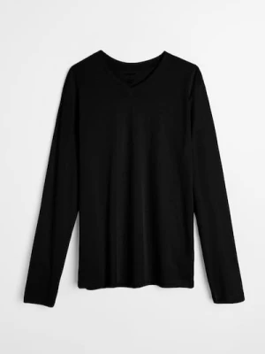 Sinsay - Bawełniana koszulka z długimi rękawami - czarny
