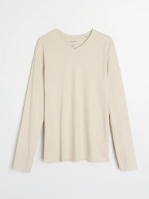 Sinsay - Bawełniana koszulka z długimi rękawami - kremowy