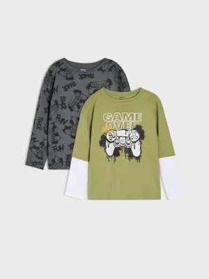 Sinsay - Bawełniana koszulka z długimi rękawami - zielony