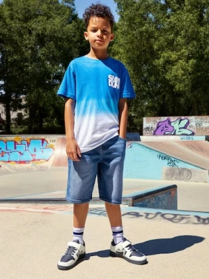 Sinsay - Bawełniana koszulka z efektem ombre - niebieski