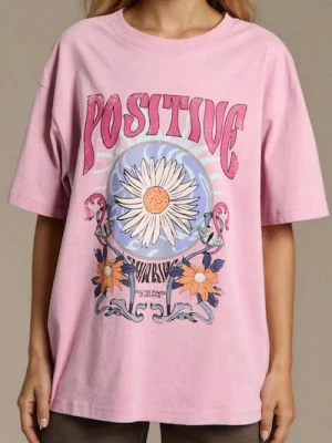 Sinsay - Bawełniana koszulka z efektem sprania - fioletowy