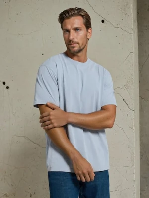 Sinsay - Bawełniana koszulka z efektem sprania - niebieski