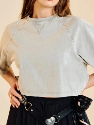 Sinsay - Bawełniana koszulka z efektem sprania - szary