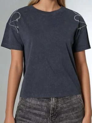 Sinsay - Bawełniana koszulka z efektem sprania - szary