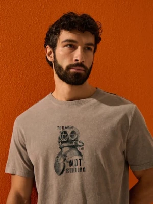 Sinsay - Bawełniana koszulka z efektem sprania - szary