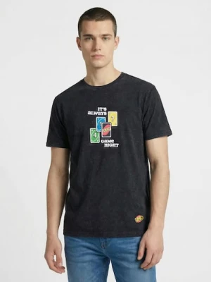 Sinsay - Bawełniana koszulka z efektem sprania UNO - czarny