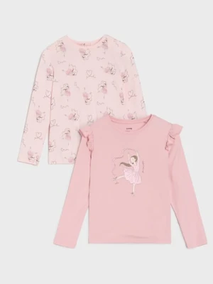 Sinsay - Bawełniana koszulka z falbanami 2 pack - wielobarwny