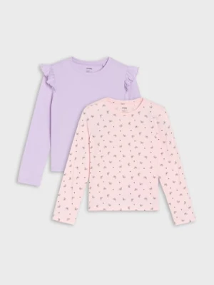 Sinsay - Bawełniana koszulka z falbanami 2 pack - wielobarwny