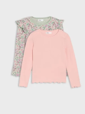 Sinsay - Bawełniana koszulka z falbanami 2pack - wielobarwny