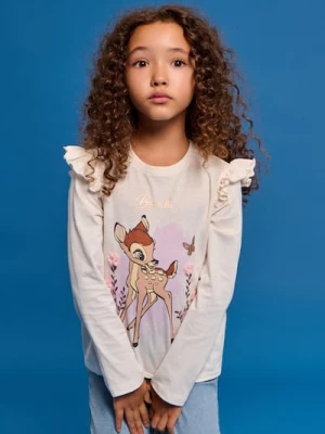 Sinsay - Bawełniana koszulka z falbanami Bambi - kremowy