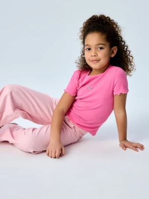 Sinsay - Bawełniana koszulka z falbanami - różowy