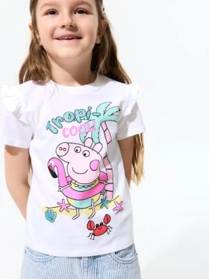 Sinsay - Bawełniana koszulka z falbankami Peppa Pig - kremowy