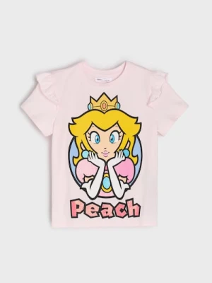 Sinsay - Bawełniana koszulka z falbankami Super Mario - różowy